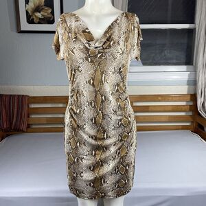 Diane Von Furstenberg Cowlneck Silk Midi Dress Women's 8 Snakeskin Print Soft